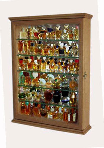 Miniature Perfume Bottle Display Case Cabinet - Oak