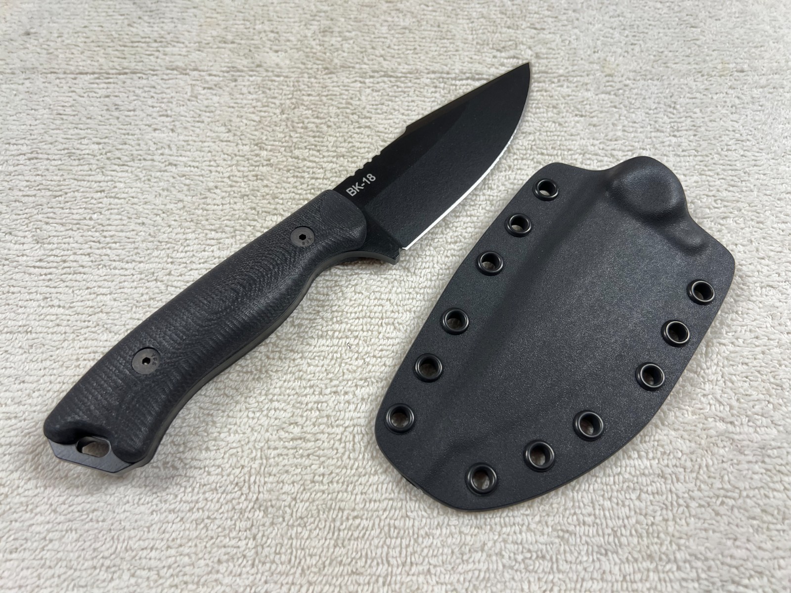Ka-Bar Becker BK18 - TKC Black G10 Handles - Azwelke Black Kydex Sheath