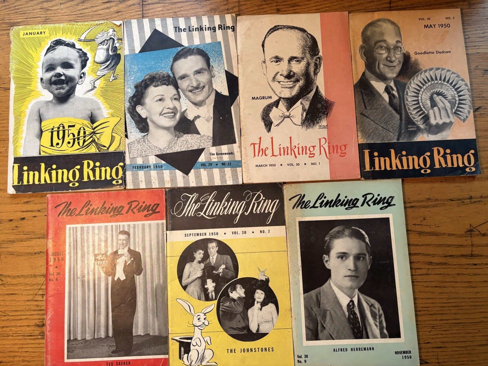 7 Issues of THE LINKING RING 1950 Magic Magazine