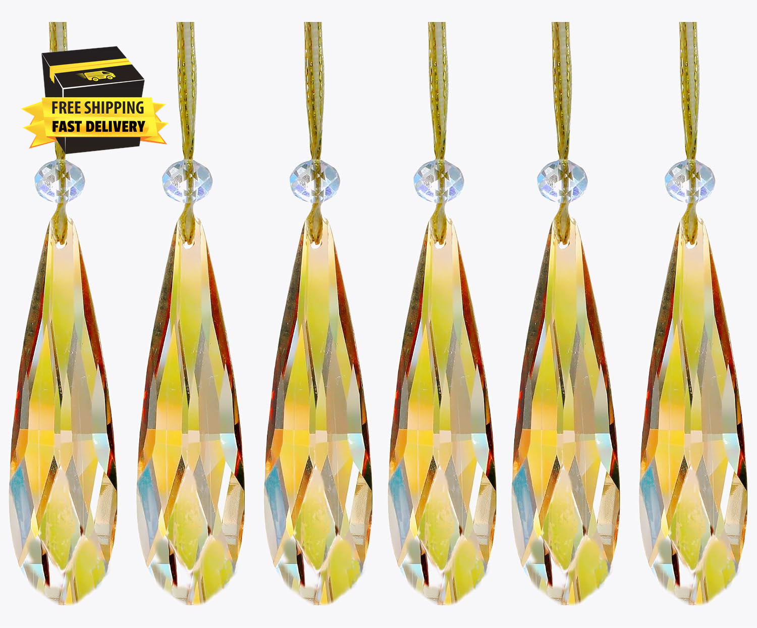 Crystal Glass Christmas Ornaments, 6Pcs Teardrop Prism Hanging Crystals for Chri