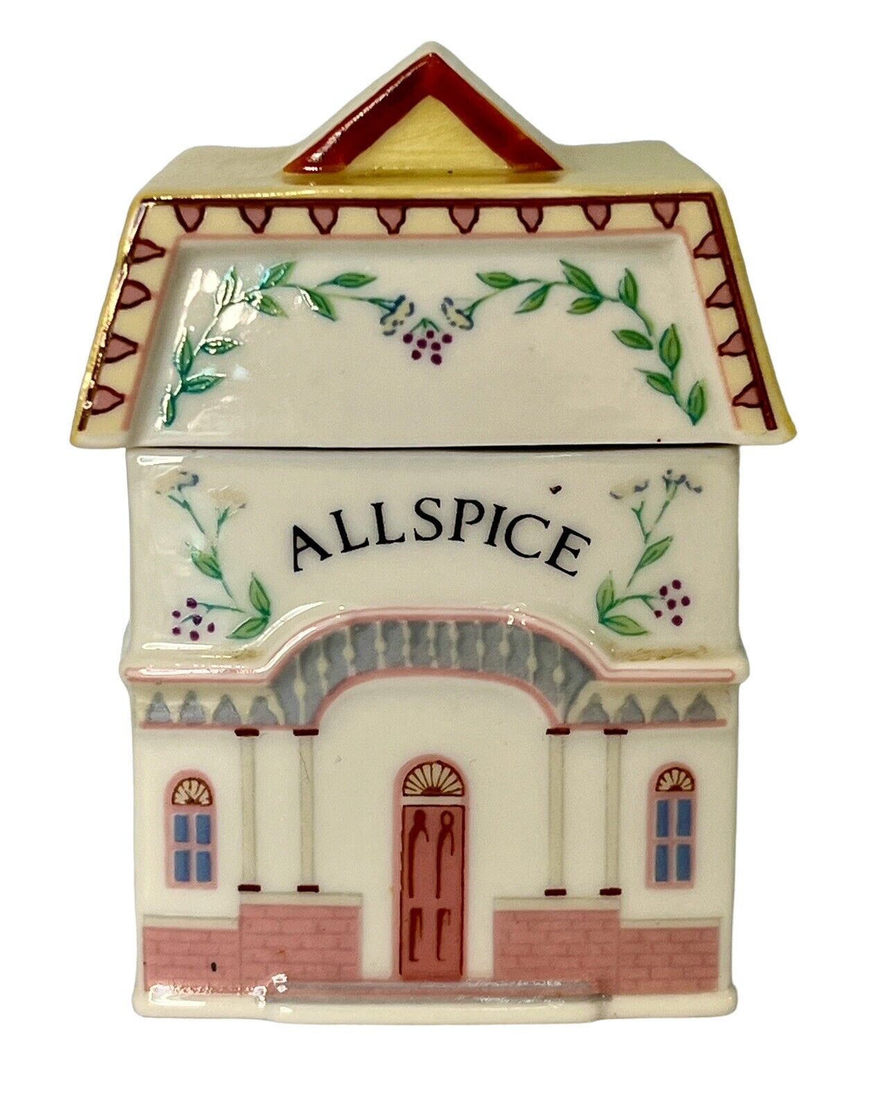 Allspice Lenox Spice Village Porcelain House Jar 1989 Base Lid Vintage