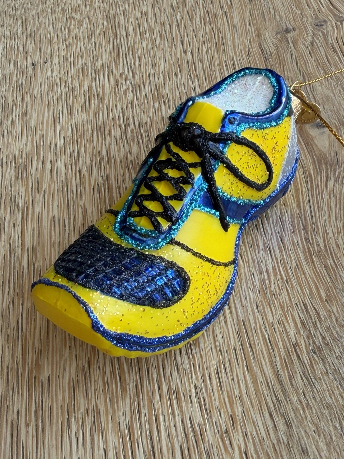 Old World Christmas Ornament Glass Yellow Marathon Runner RUNNING SHOE Brand New
