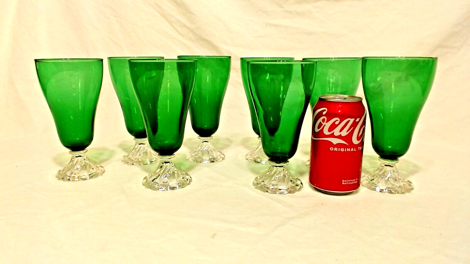ANCHOR HOCKING  SET OF 8 FOREST GREEN BOOPIE  12 OZ GLASSES, 6-3/4\