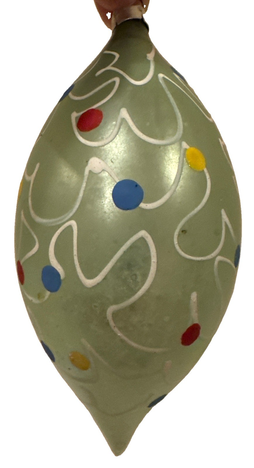 Vintage West Germany Glass Christmas Tree Ornament Teardrop Blue W/ Polka Dots