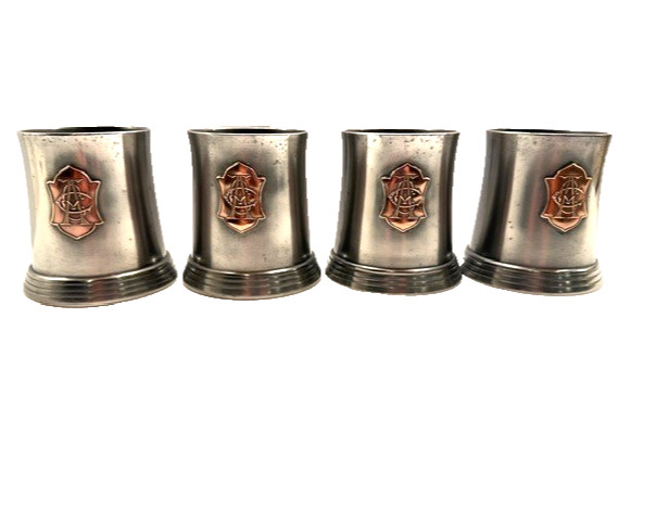 Antique Reed & Barton Glass Bottom Pewter Tankards 1898 Crescent Athletic Club