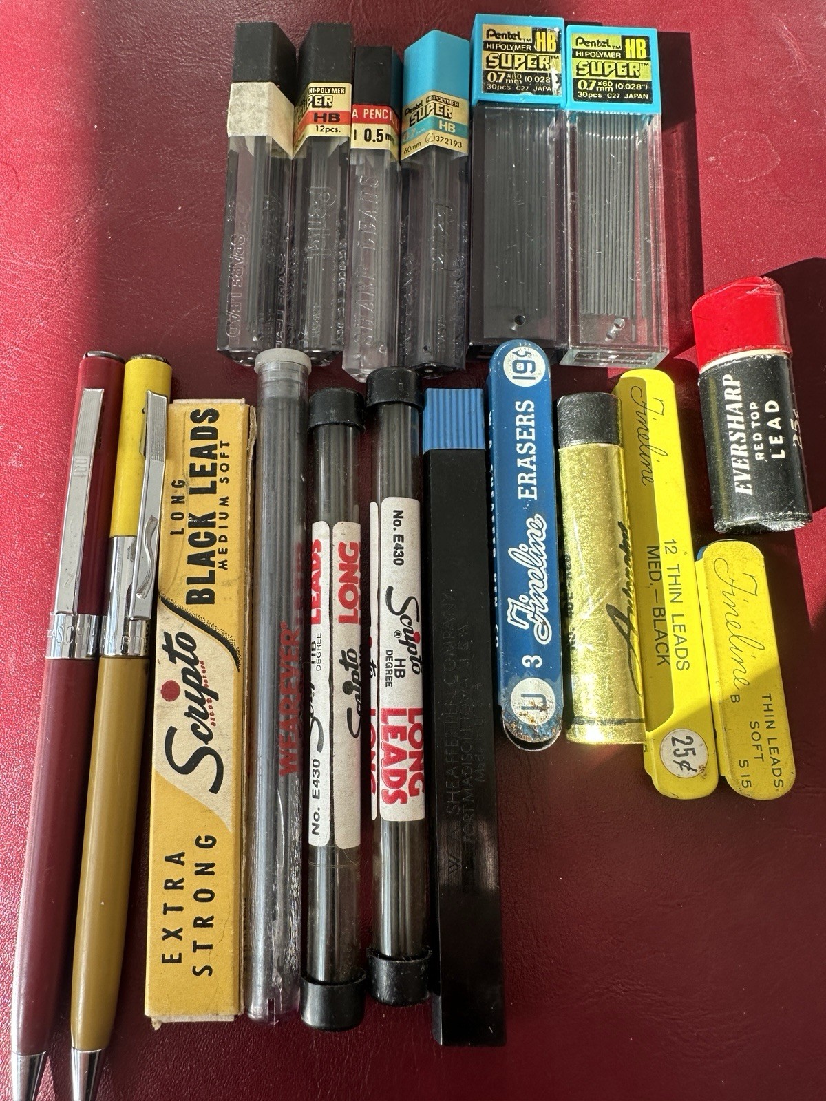 18 Vintage Mechanical Pencils + Lead Lot Sheaffer\'s, Scripto, Pentel, Eversharp