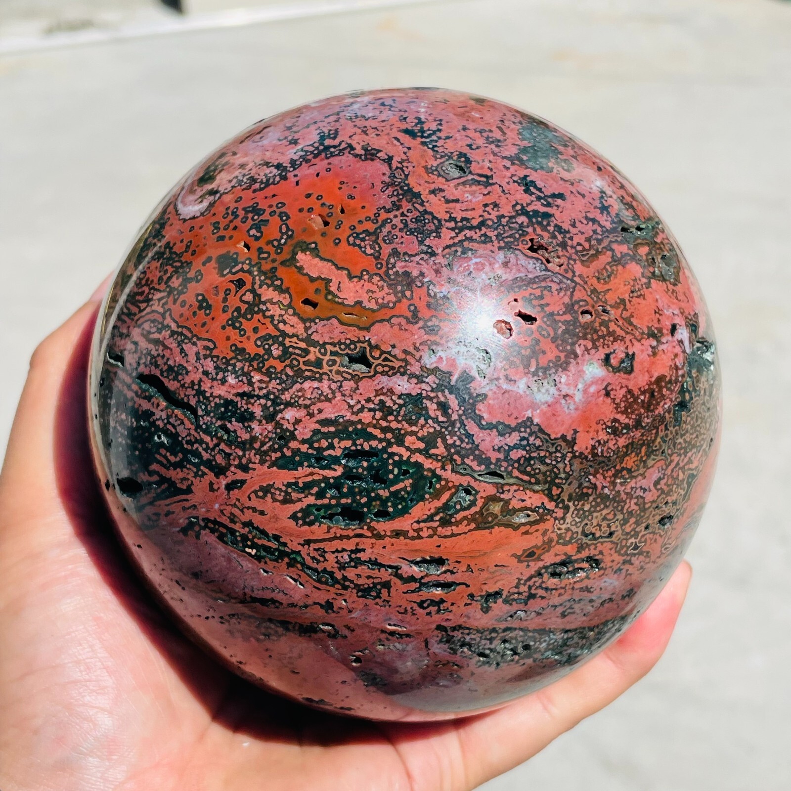 5.35lb Large Natural Ocean Jasper & Druzy Raw Geode Sphere Ball Crystal Healing