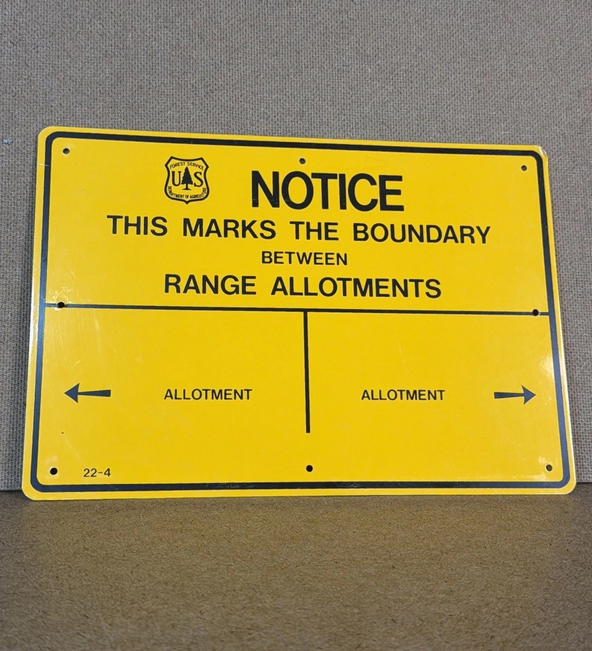 VTG Tin Metal US National Forest Service Sign Boundary Range Allotments 10x7 DST