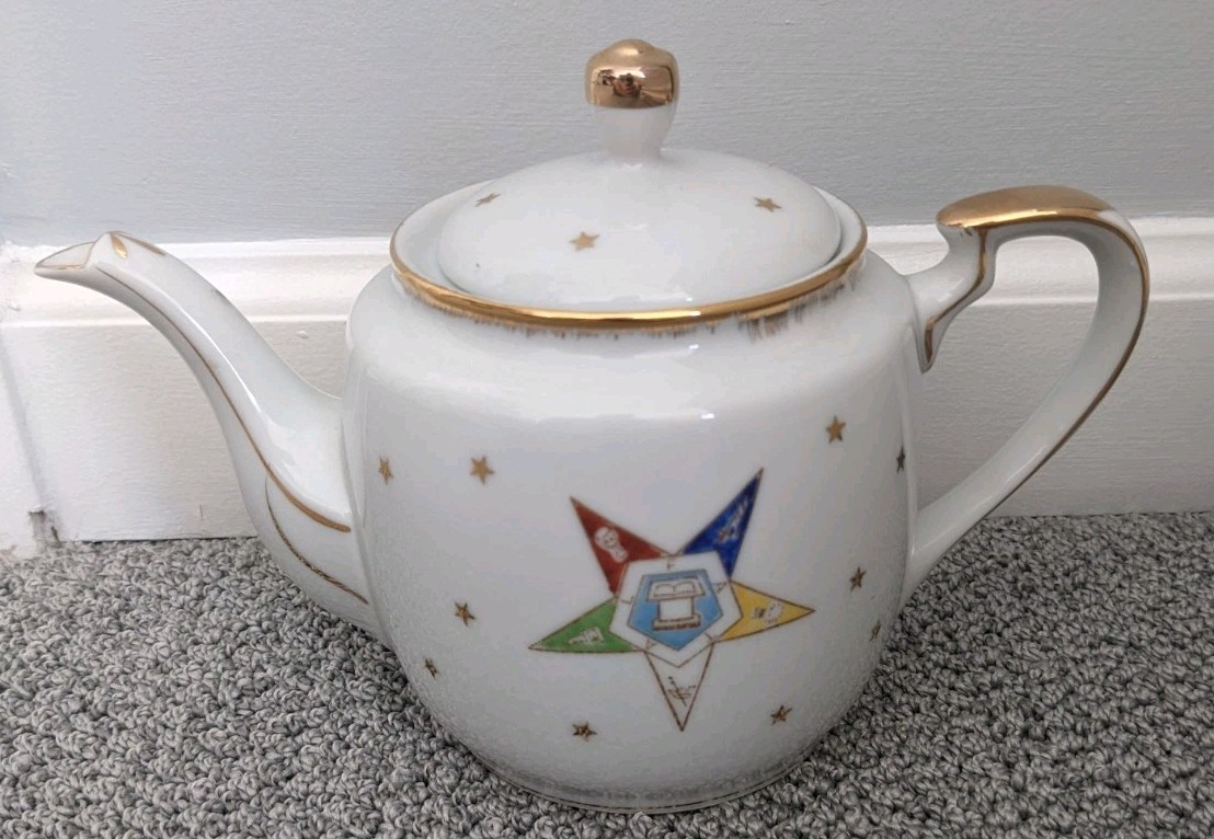 Lefton Masonic Order of the Eastern Star OES Hand Painted Teapot Gilded Japan