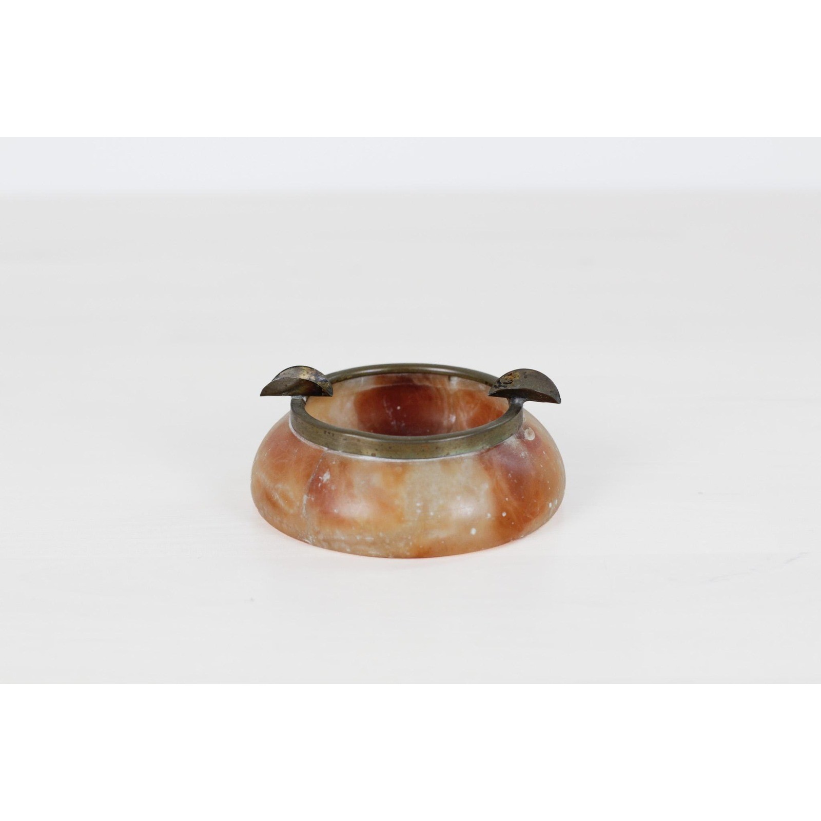 Vintage Italian Alabaster Ashtray with Brass Rim