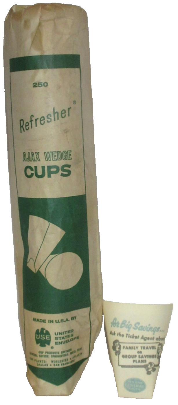 Vintage NEW YORK CENTRAL Railroad Paper cup SLEEVE of 250 AJAX wedge 40s 50s? 