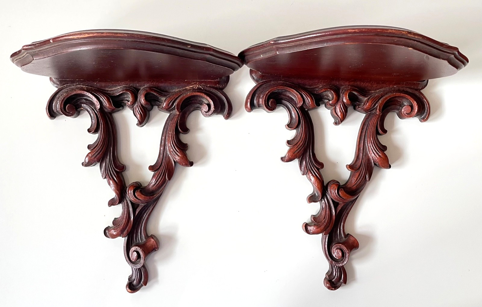 Syroco Pair Wall Sconces Vintage 1930s/40s? Brown Wood Pulp w/ Plate Groove