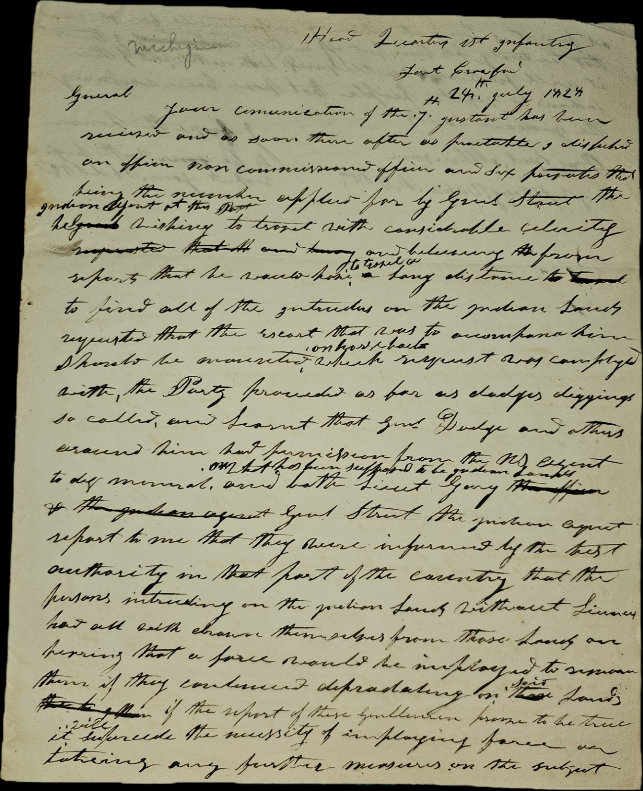 1828 Gen John McNeil Fort Crawford Letter Indian Lands (Black Hawk) Gen Atkinson