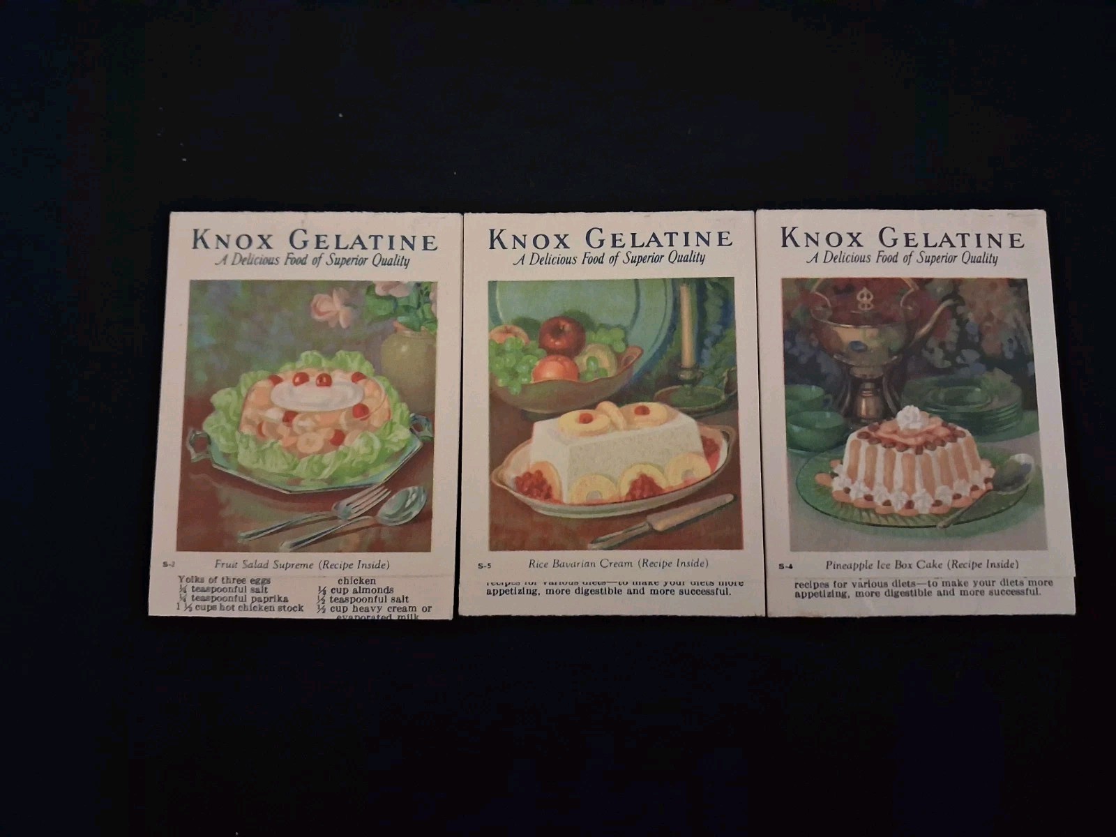 Lot Of 3 Vintage 1929 Knox Gelatin Folding Recipe Cards - Excellent Condition