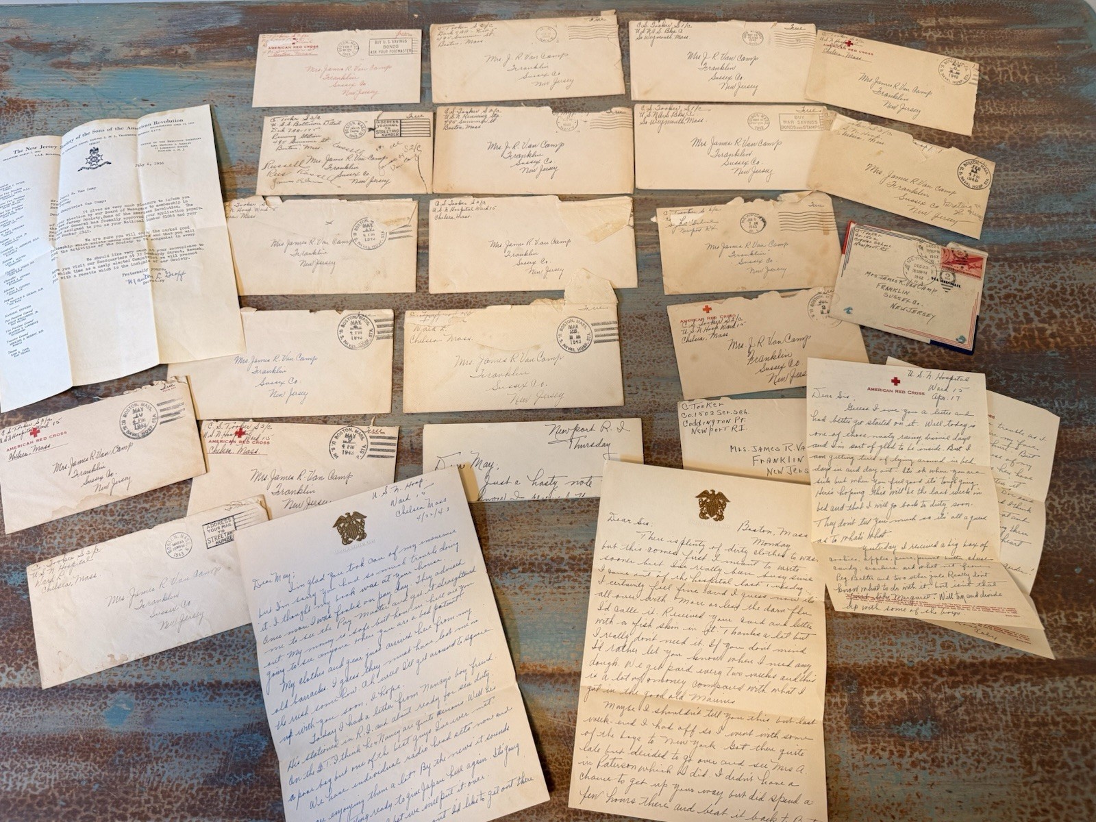 WWII US Navy Sailor Letters Lot 1943 Chelsea Naval Hospital Newport RI Ephemera