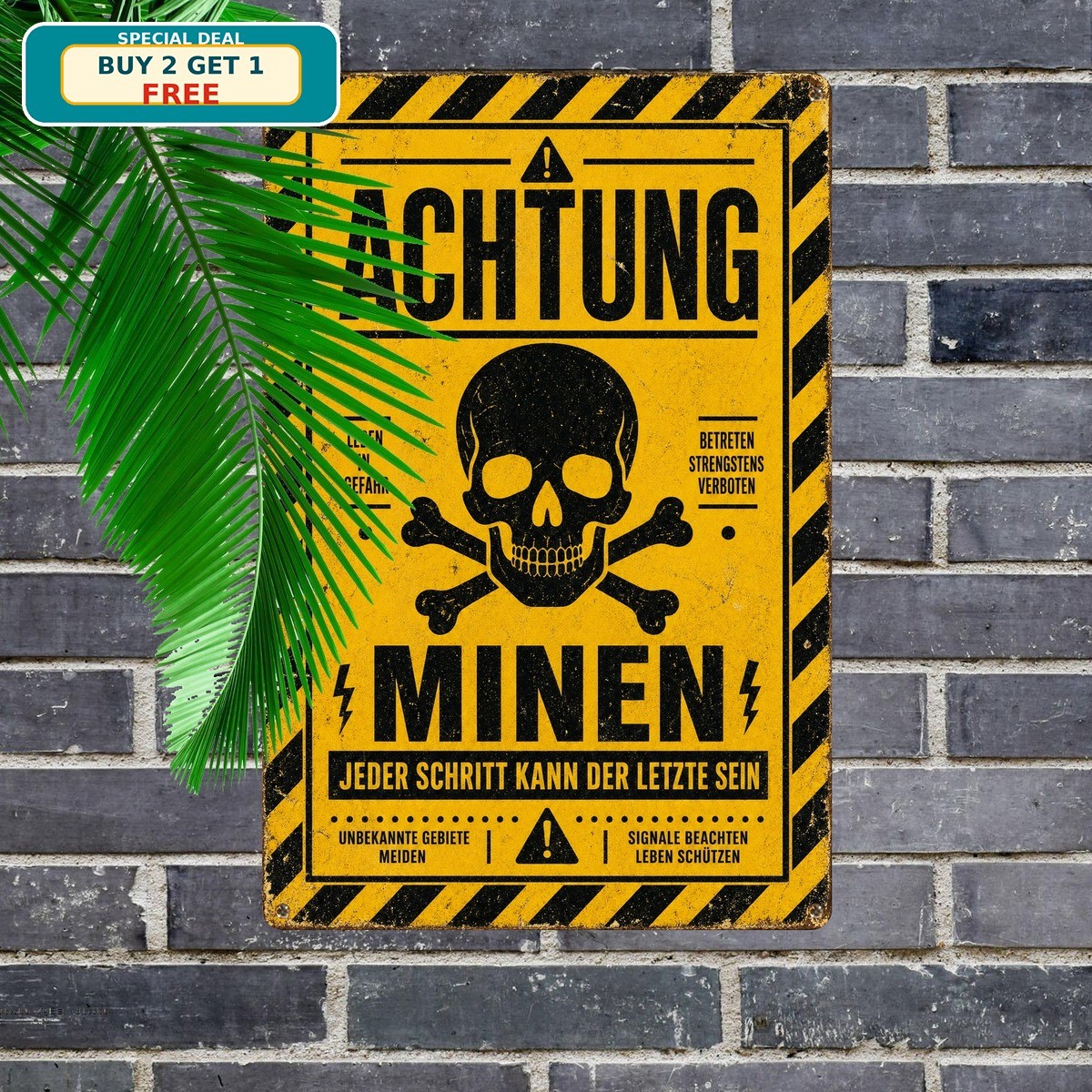 Achtung Minen Distressed Military Warning Sign Metal Plaque