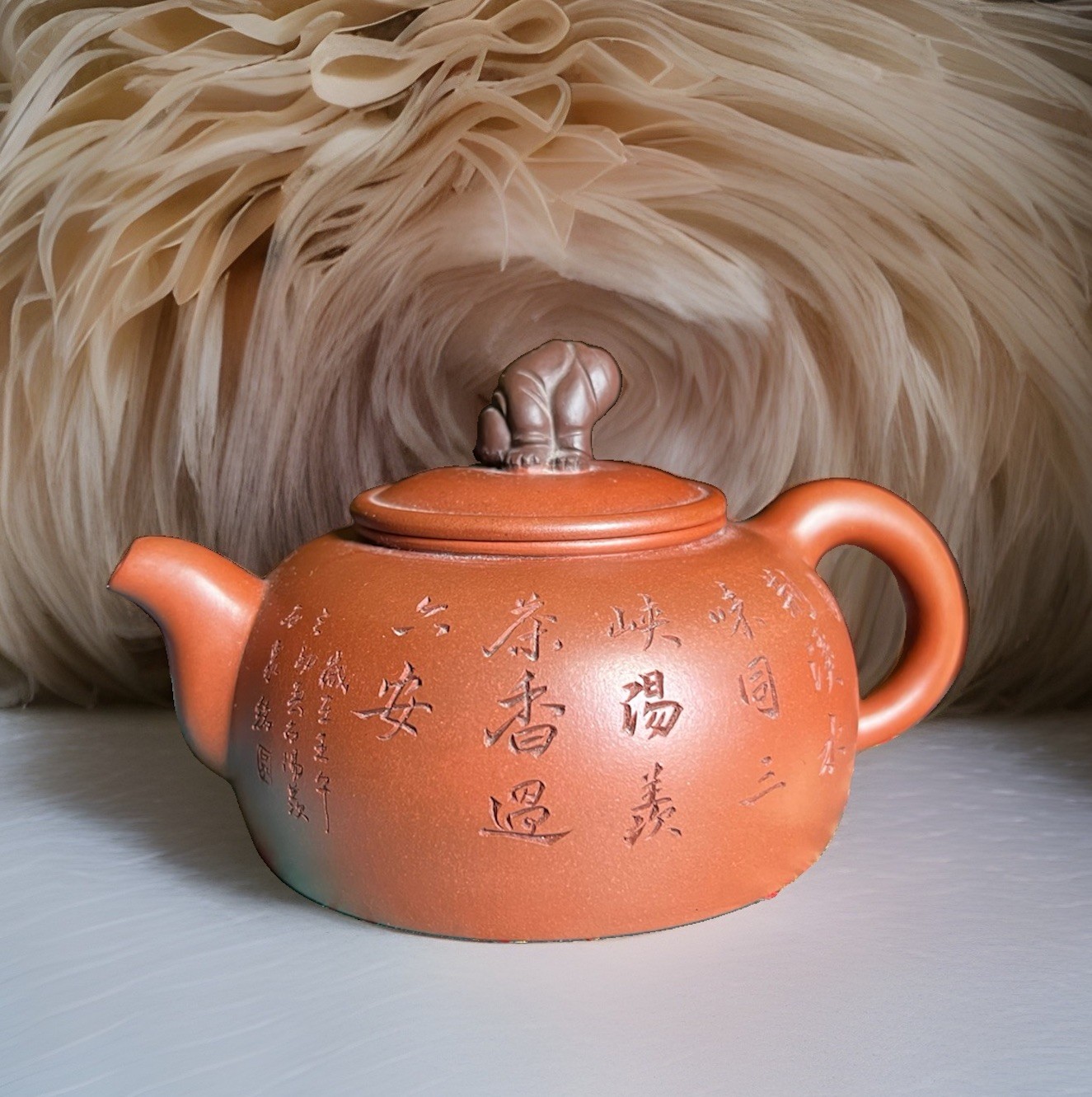 Humorous Vtg Yixing Zisha Teapot Carved Bamboo Bawdy Figural Man Lid Finial