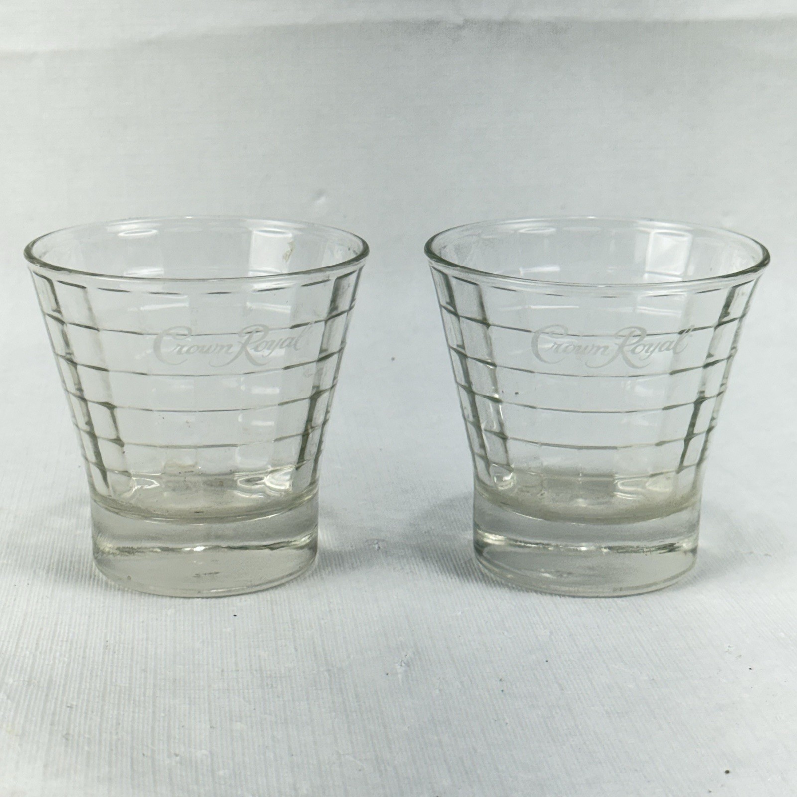 2 Vintage Crown Royal Tapered Block Optic On the Rocks Whiskey Glasses 3 1/2