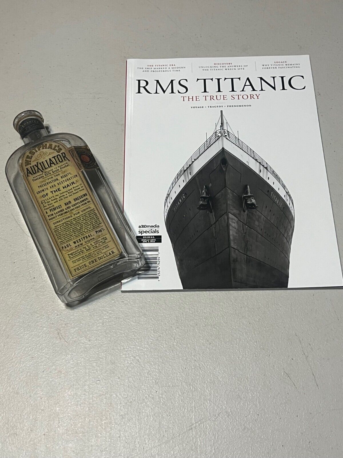 RMS TITANIC, Westphaul's Auxiliator hair Tonic, as found in wreckage, Rare