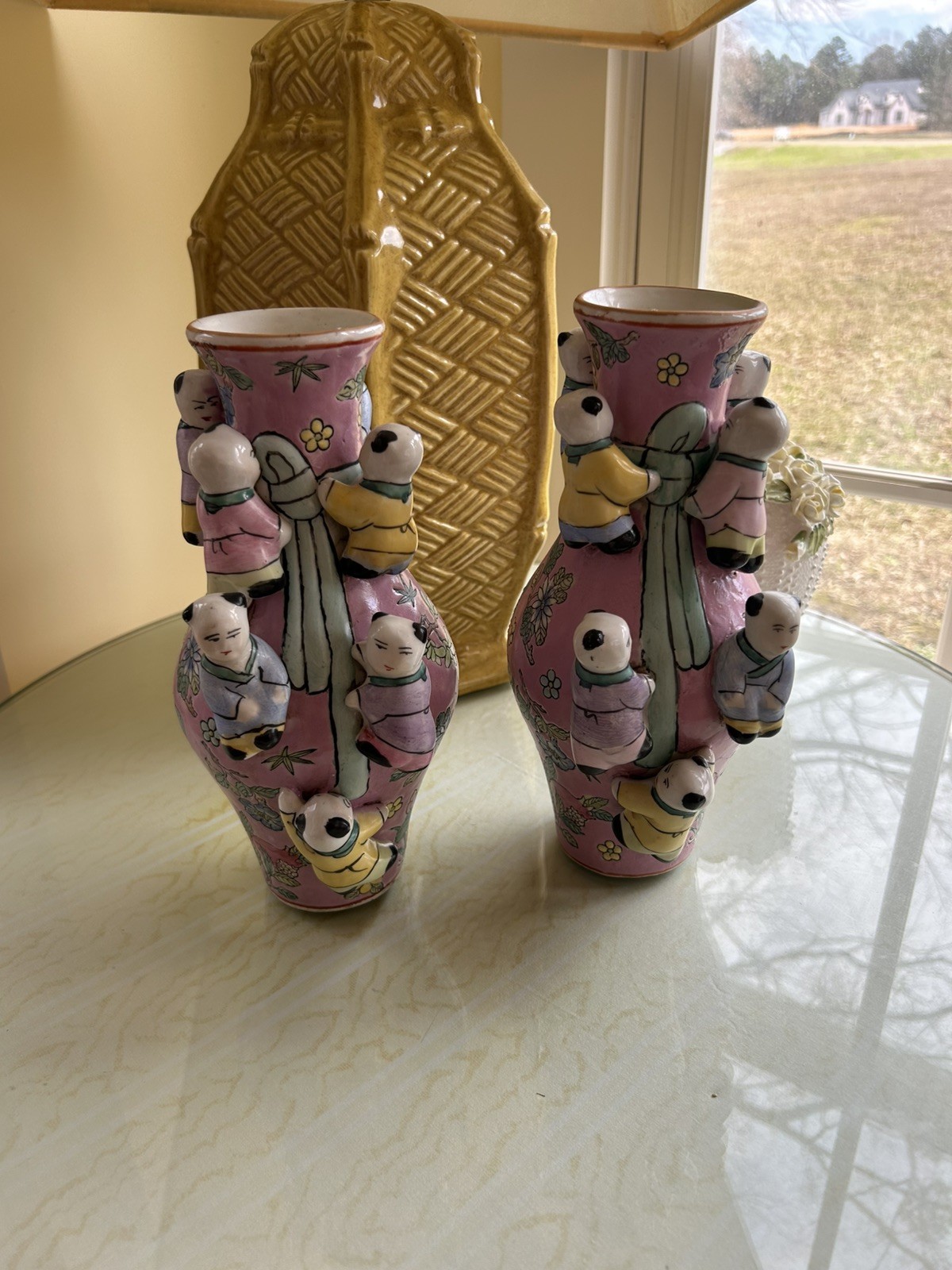 Vintage Mid Century Macau Chinese Fertility Vase 10” Porcelain  REDUCED 