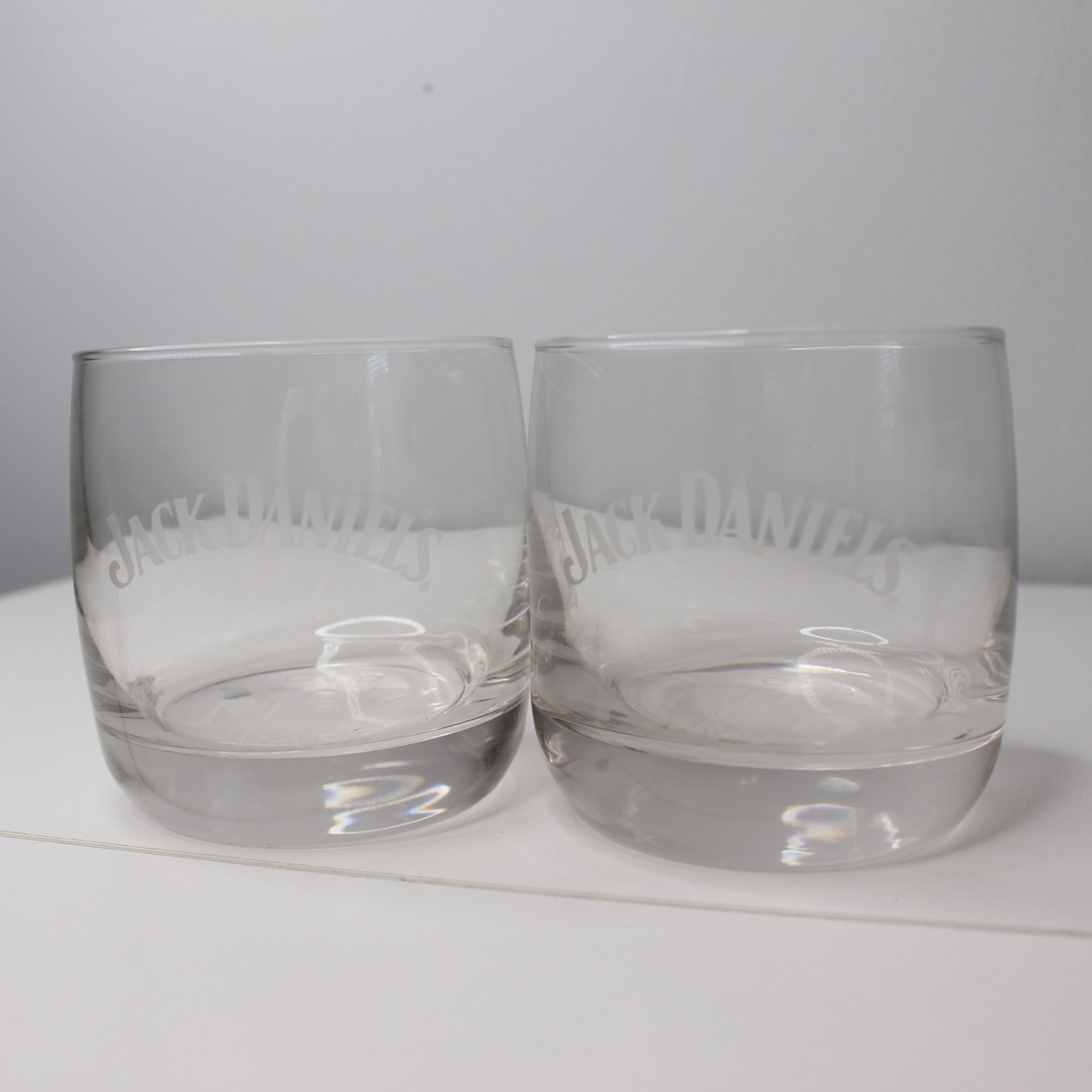 Set of 2 Jack Daniels Old No. 7 Whiskey Rock Glass Etched Round Bottom Low Ball
