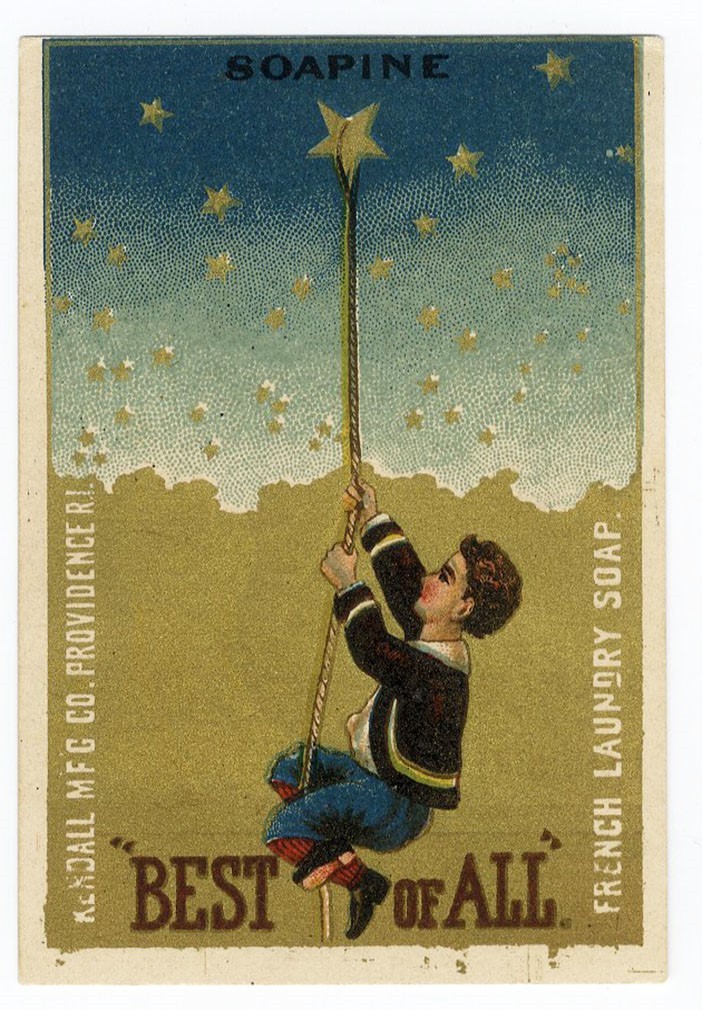 SOAPINE Kendall 1880\'s BOY Climbing to STARS Victorian Trade Card Soap 
