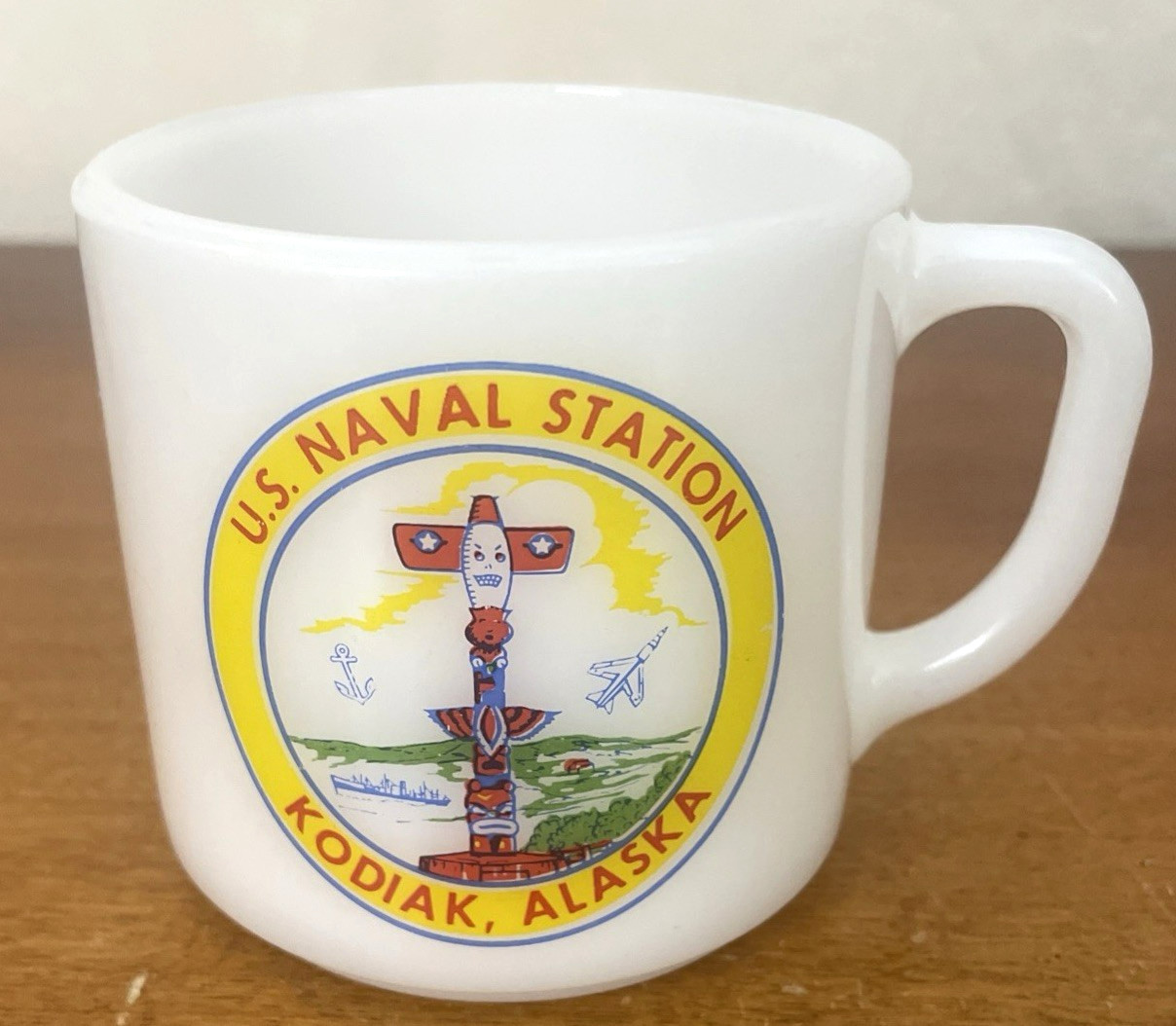 VTG US Naval Station Kodiak Alaska Federal Heat Proof Milk Glass Coffee Mug USA VTG US Naval Station Kodiak Alaska Federal Heat Proof Milk Glass Coffee Mug USA