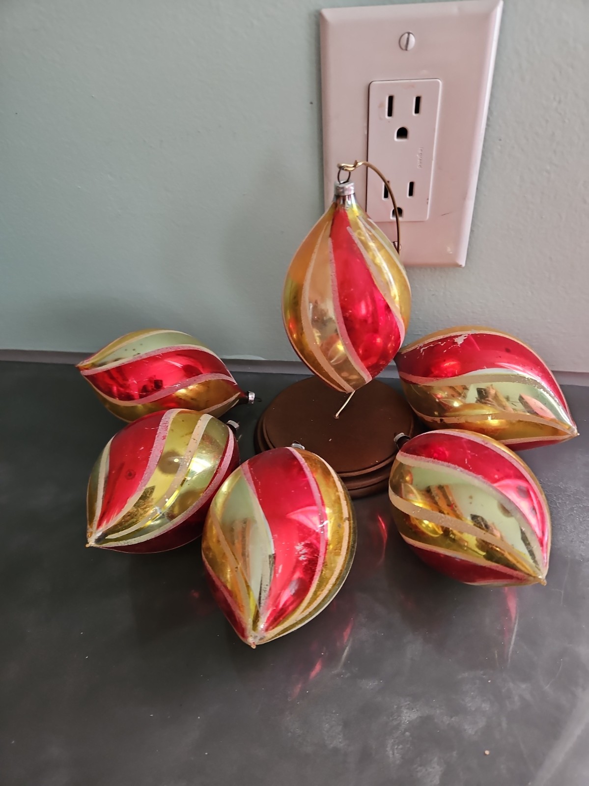 6 Vintage Teardrop West Germany  Christmas Ornaments 4.25\