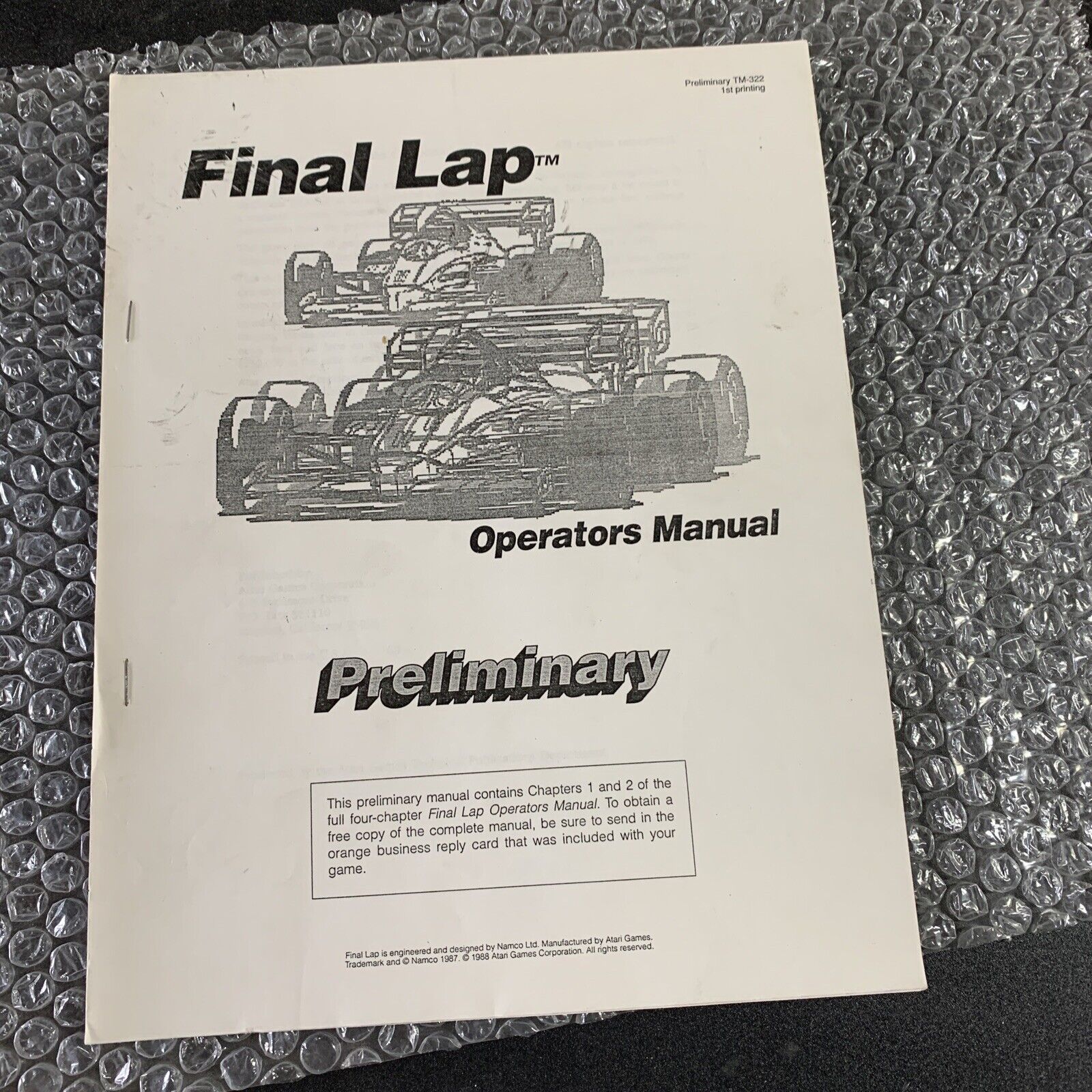 Original Atari Final Lap     arcade Video game manual