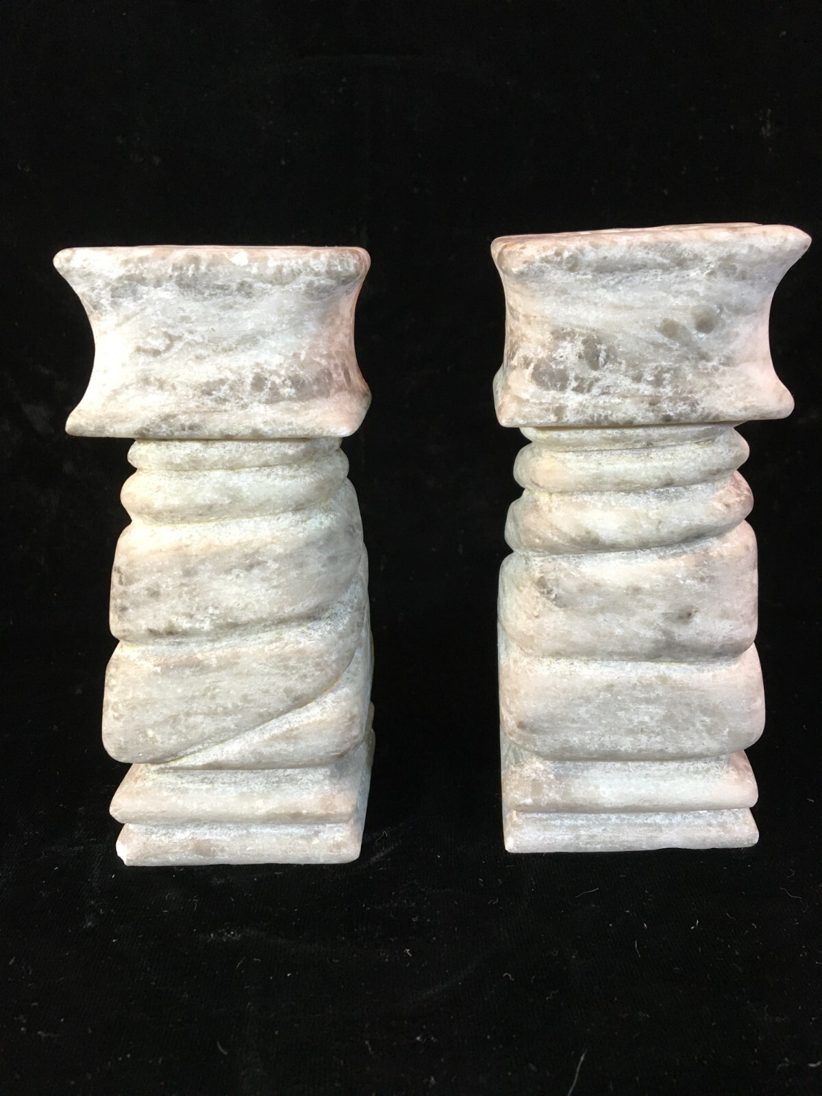 Pair of Layered Alabaster Candlestick Holders 5-1/2\