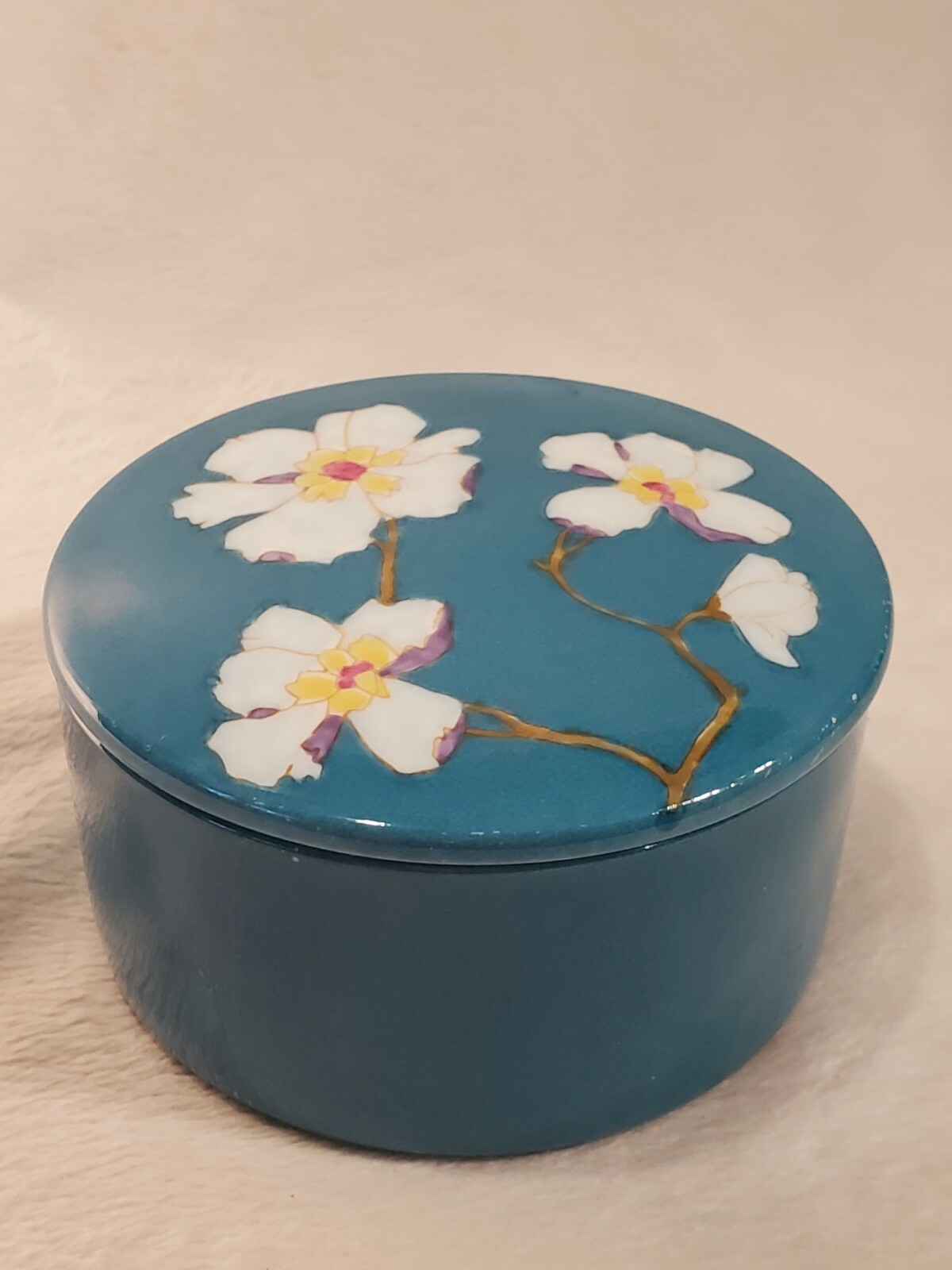 Trinket Dish Handpainted Porcelain Floral w/Lid 