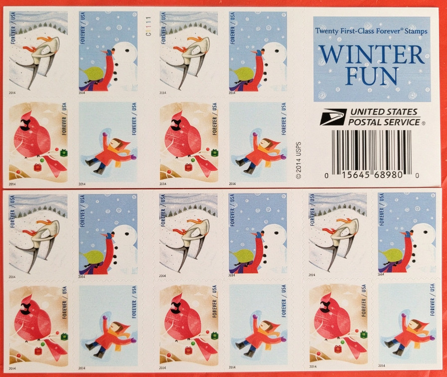 2014 USPS Winter Fun Forever Postage Stamp Scott #4937–4940 MNH 100 pcs total