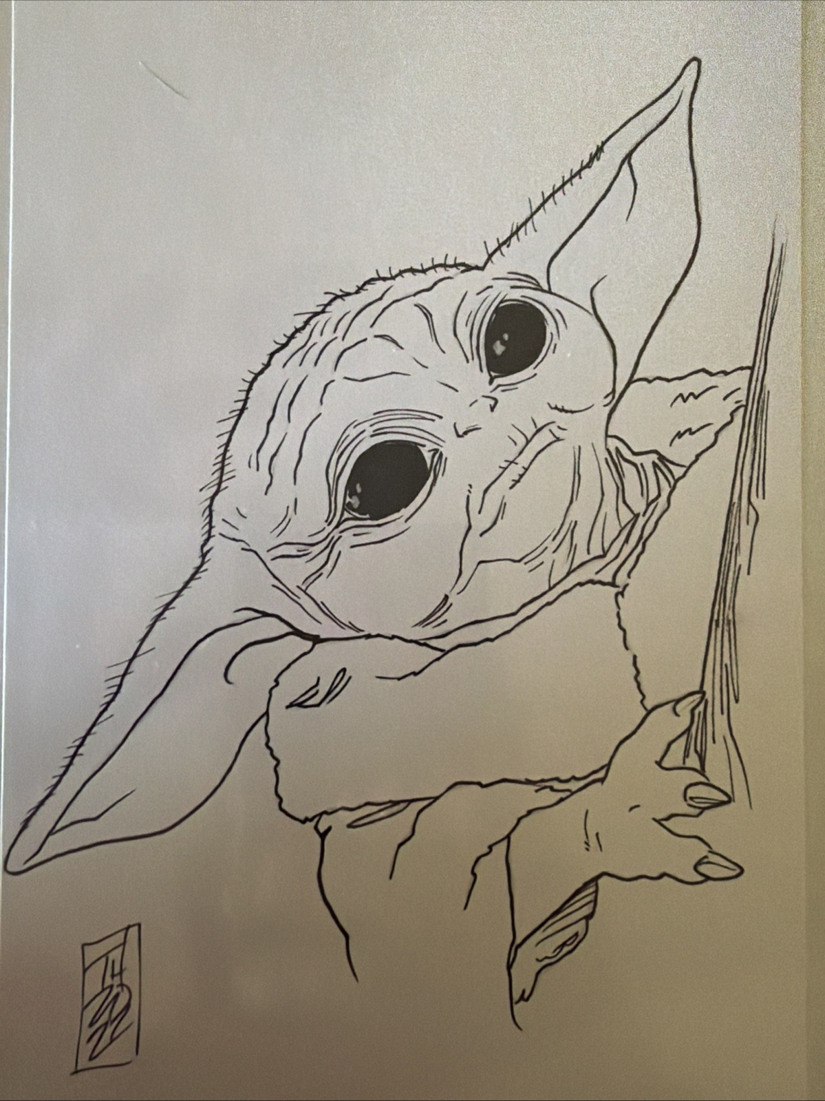 Tom Hodges Signed 1/1 “Journal” Drawing Of Grogu Star Wars, Original Comic Art