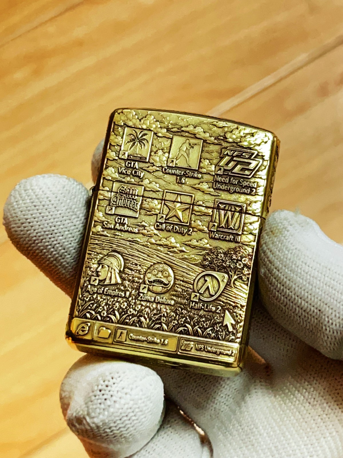 Zippo Armor Brass Lighter Windows XP 3D Relief Engraved Retro Gaming Collectible