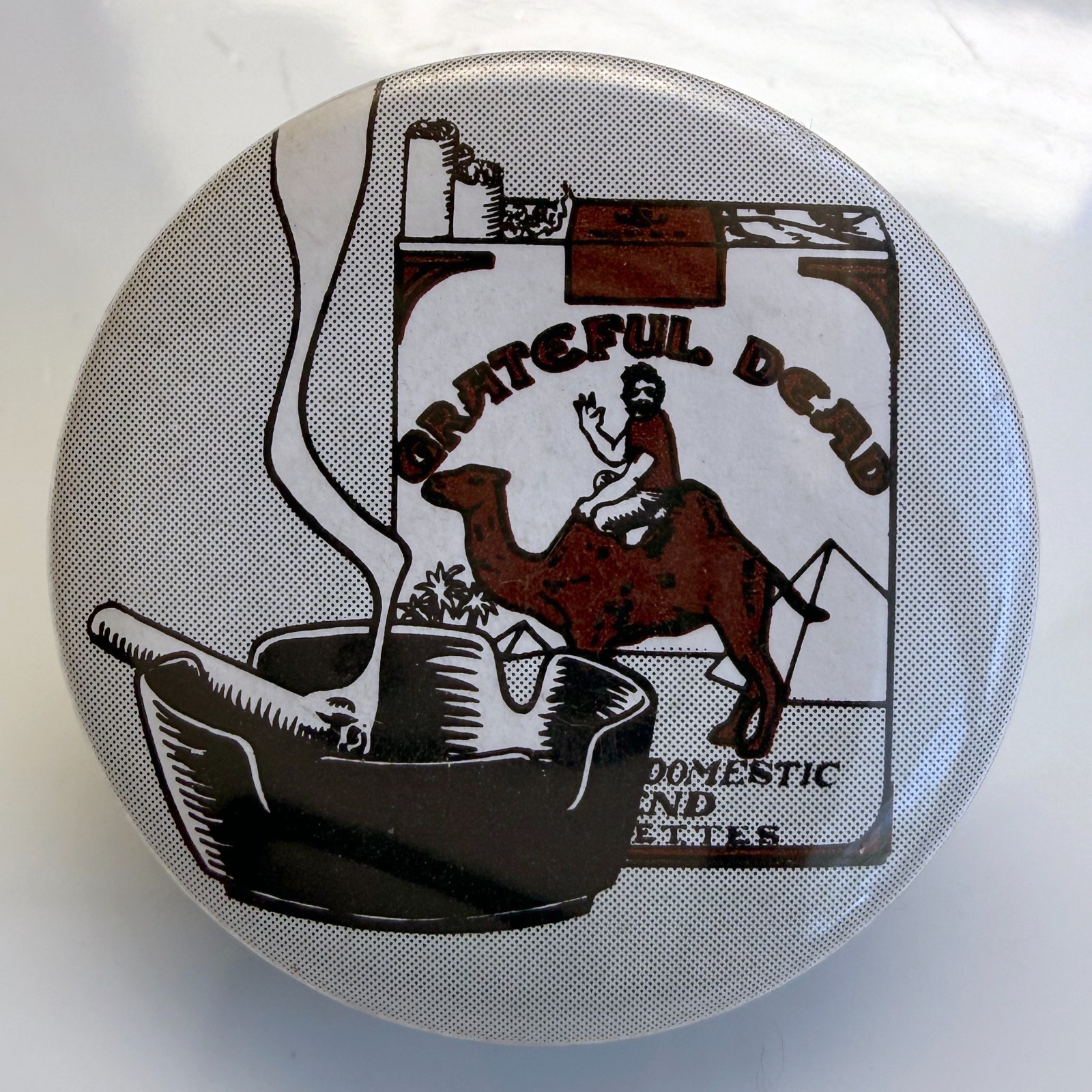 Vintage 1970's GRATEFUL DEAD button camel cigarettes pin 1.5
