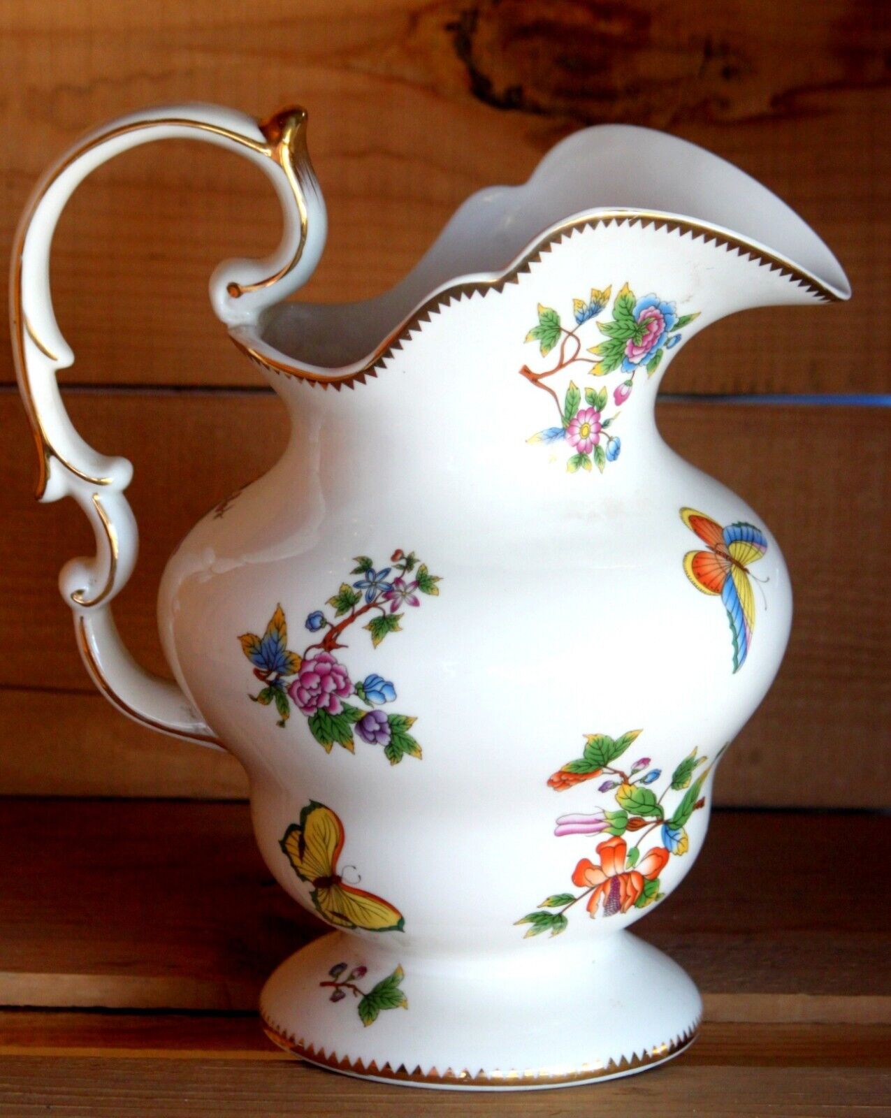 Vintage Burton And Burton Large Ornate Butterfly Pitcher Vase Gilt Trim