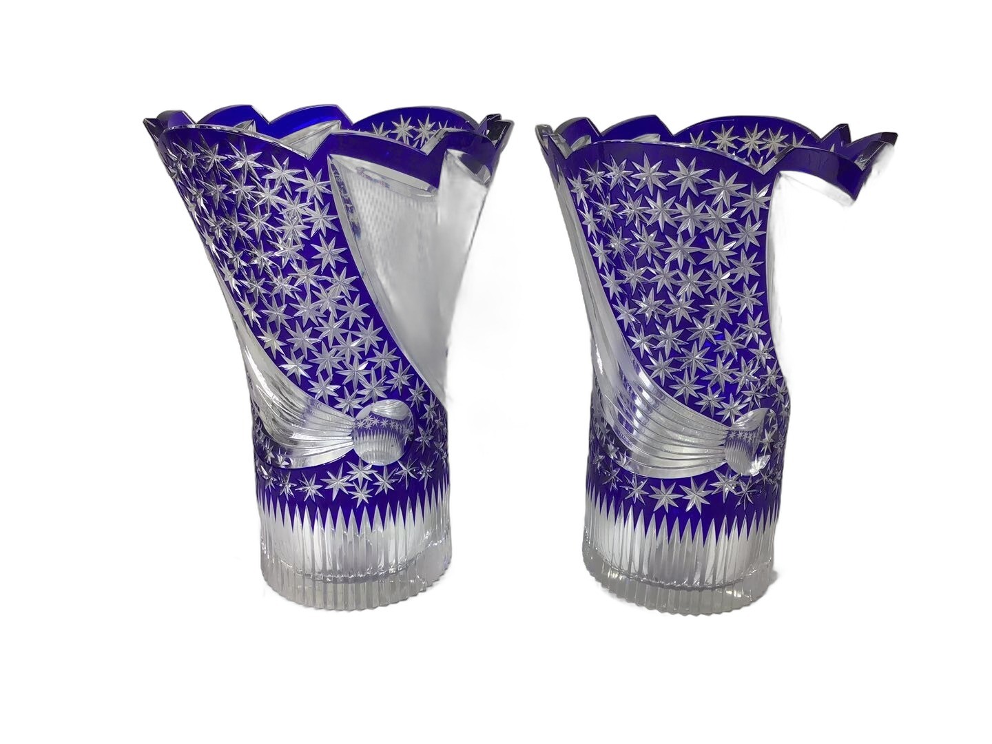 Vintage Early/Mid Century Rare Blue Hand Cut Artistic Crystal Vase Home Decor