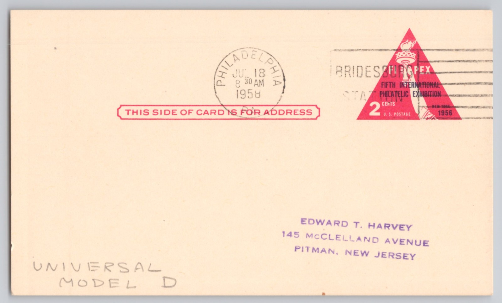 Philadelphia, PA 5th Int'l Philatelic triangular 2c commemorative Chrome