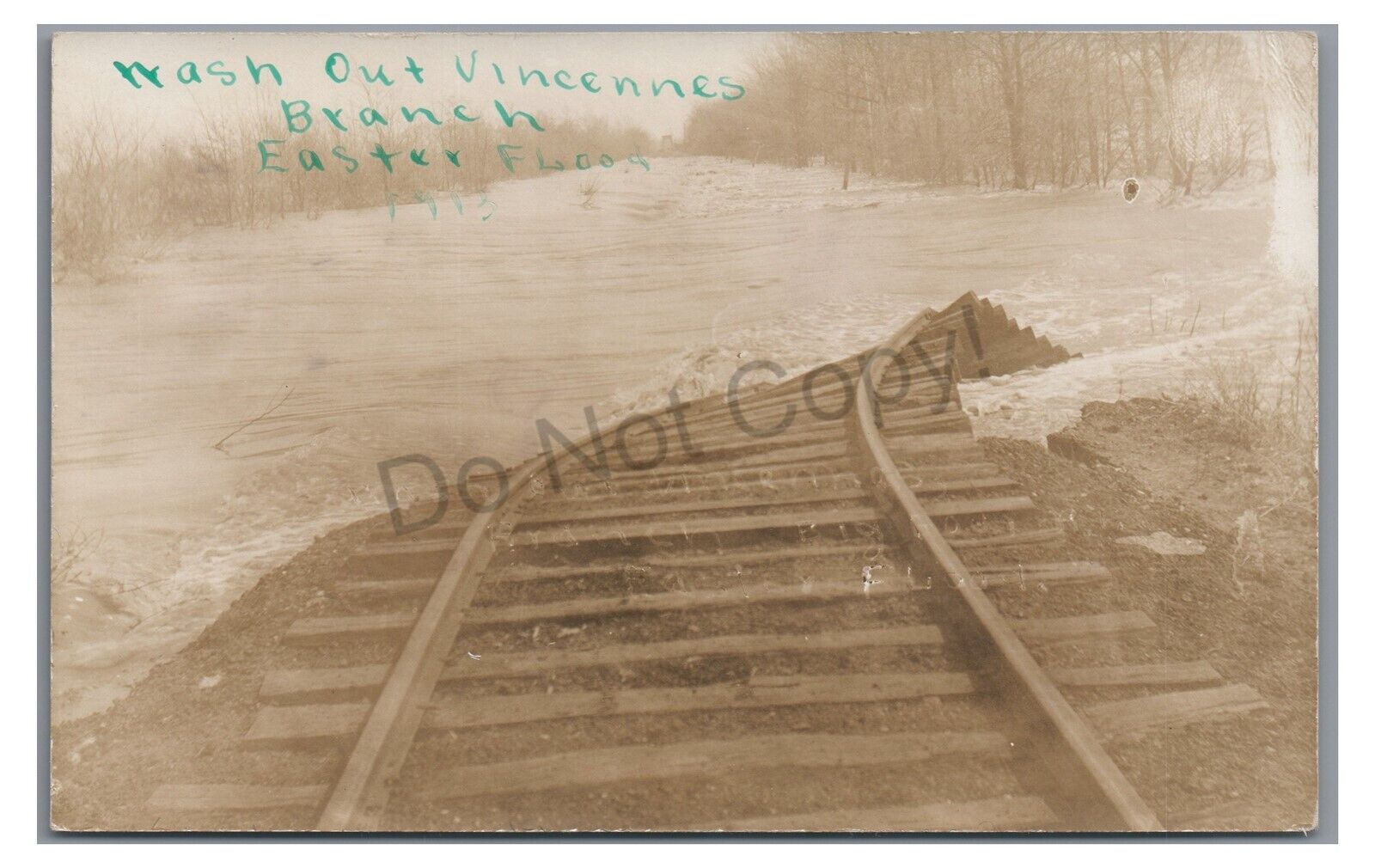 RPPC PRR Vincennes Branch Railroad Flood ST FRANCISVILLE IL Real Photo Postcard1