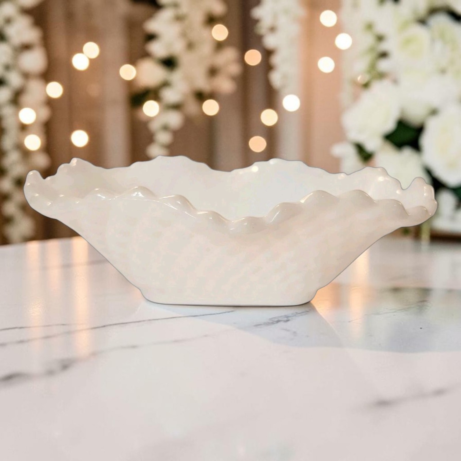 Vtg Square Milk Glass Candy/Trinket Bowls Ruffled Edge Diamond Cut Pattern (2)