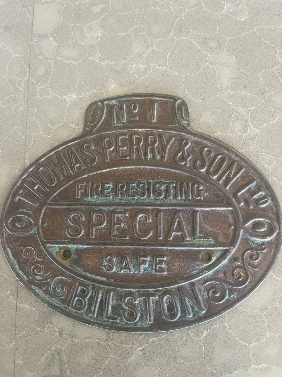 ANTIQUE THOMAS PERRY & SON SAFE MAKER'S PLAQUE – BILSTON, ENGLAND