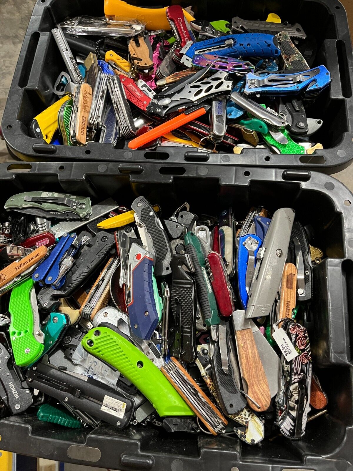 25 Pound Lot Of TSA Folding Pocket Multi Tools Variety Mix Knives Assorted TSA
