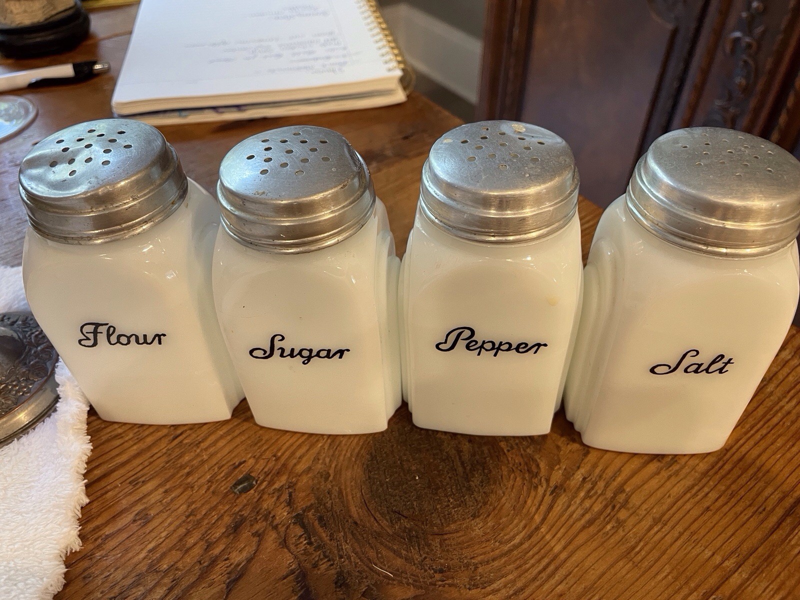 White Antique McKee Roman Arch Salt, Pepper, Flour, Sugar