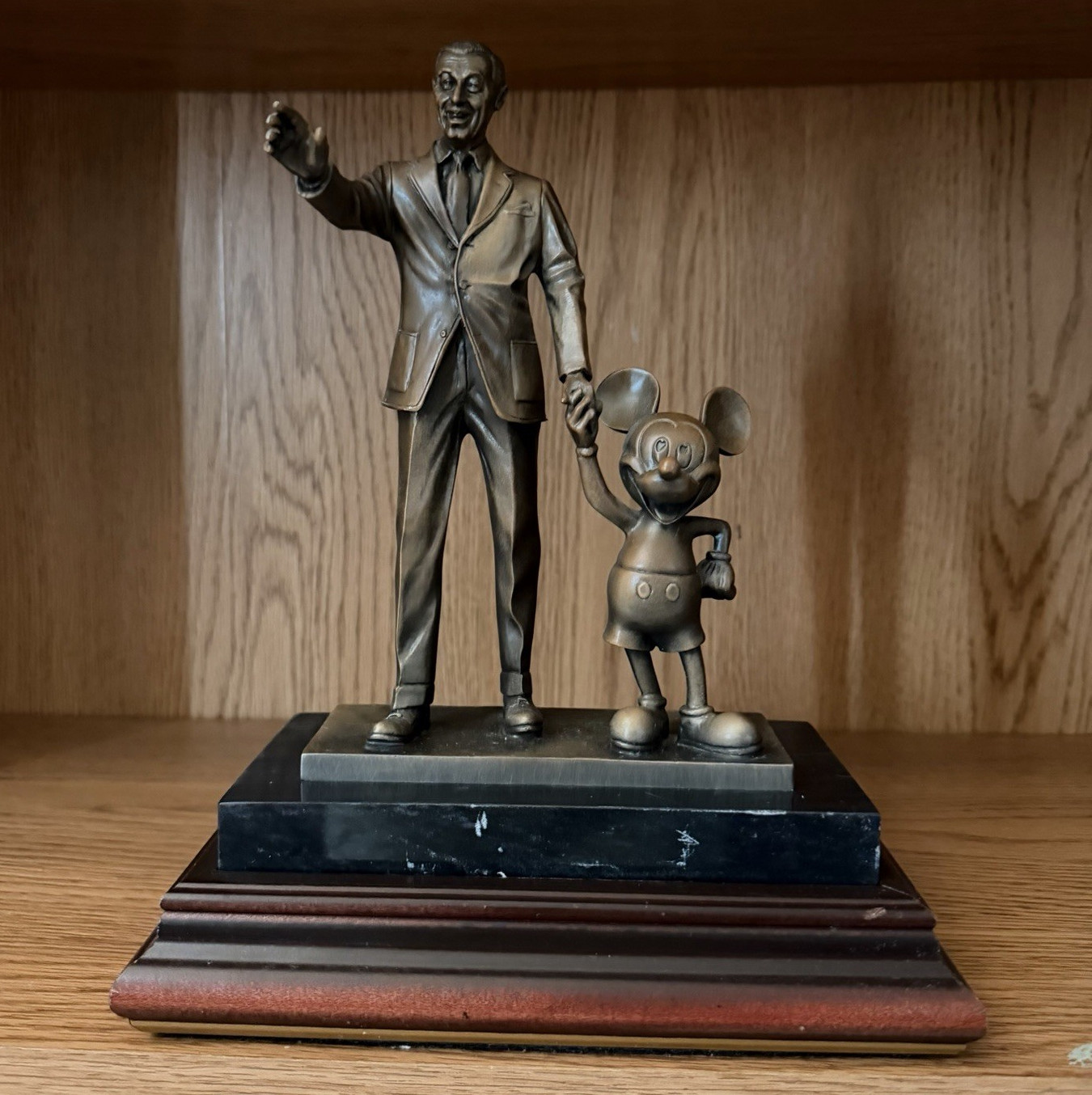 Disney Partners Walt Disney & Mickey Mouse Bronze Cast Figurine Wood Base