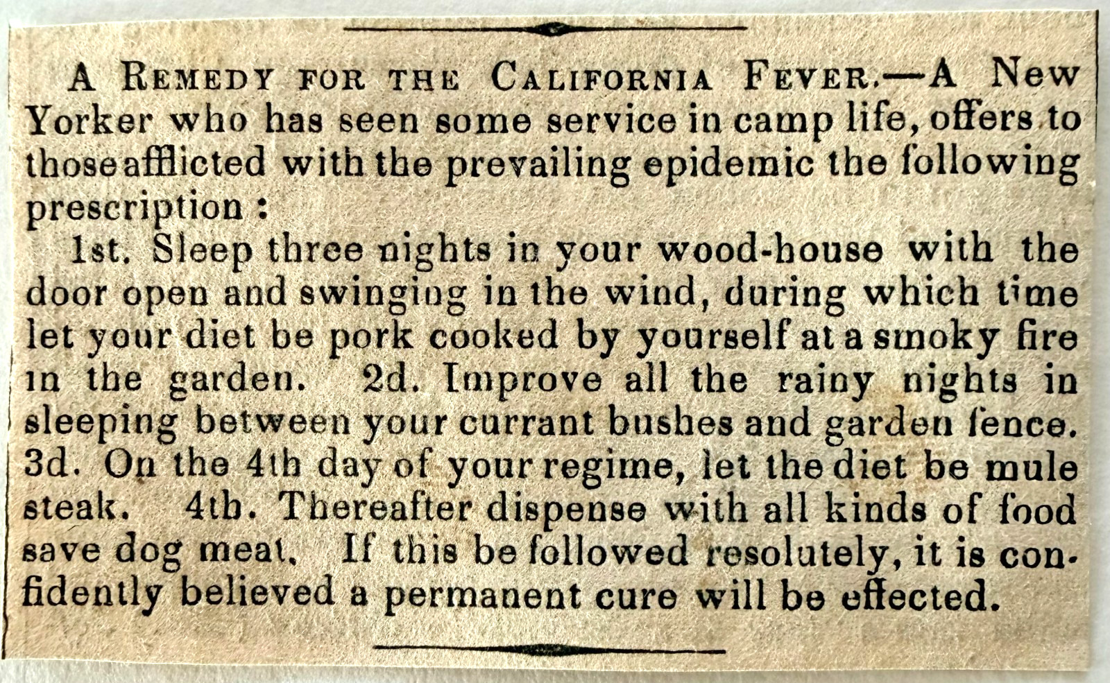 1849 California Fever Gold Rush Satire Remedy Historical Article Mining History