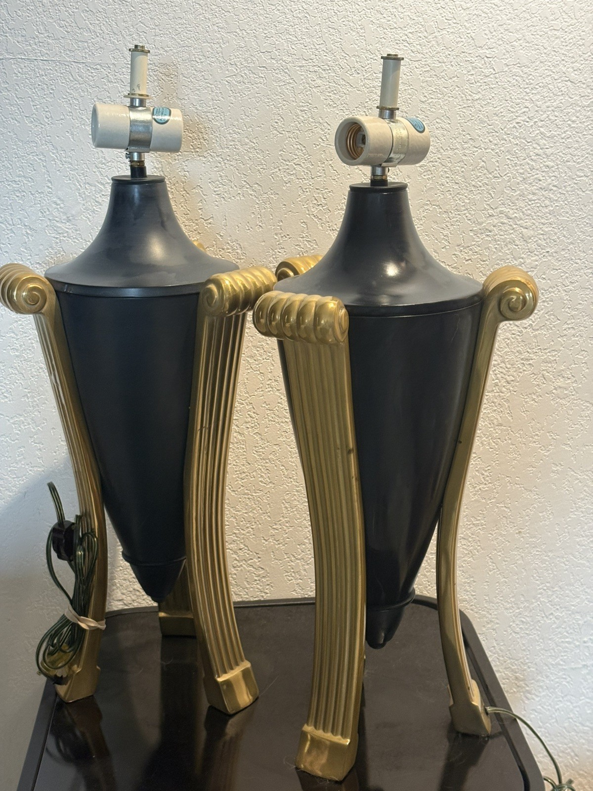 Pair  Vintage  Postmodern Michael Taylor Double Socket Urn Lamp W/Brass