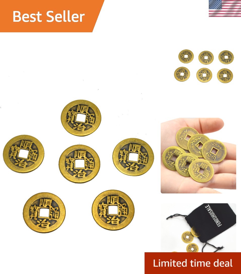 Elegant 6pc Brass I Ching Divination Coins | Feng Shui Success Enhancer 1.1”
