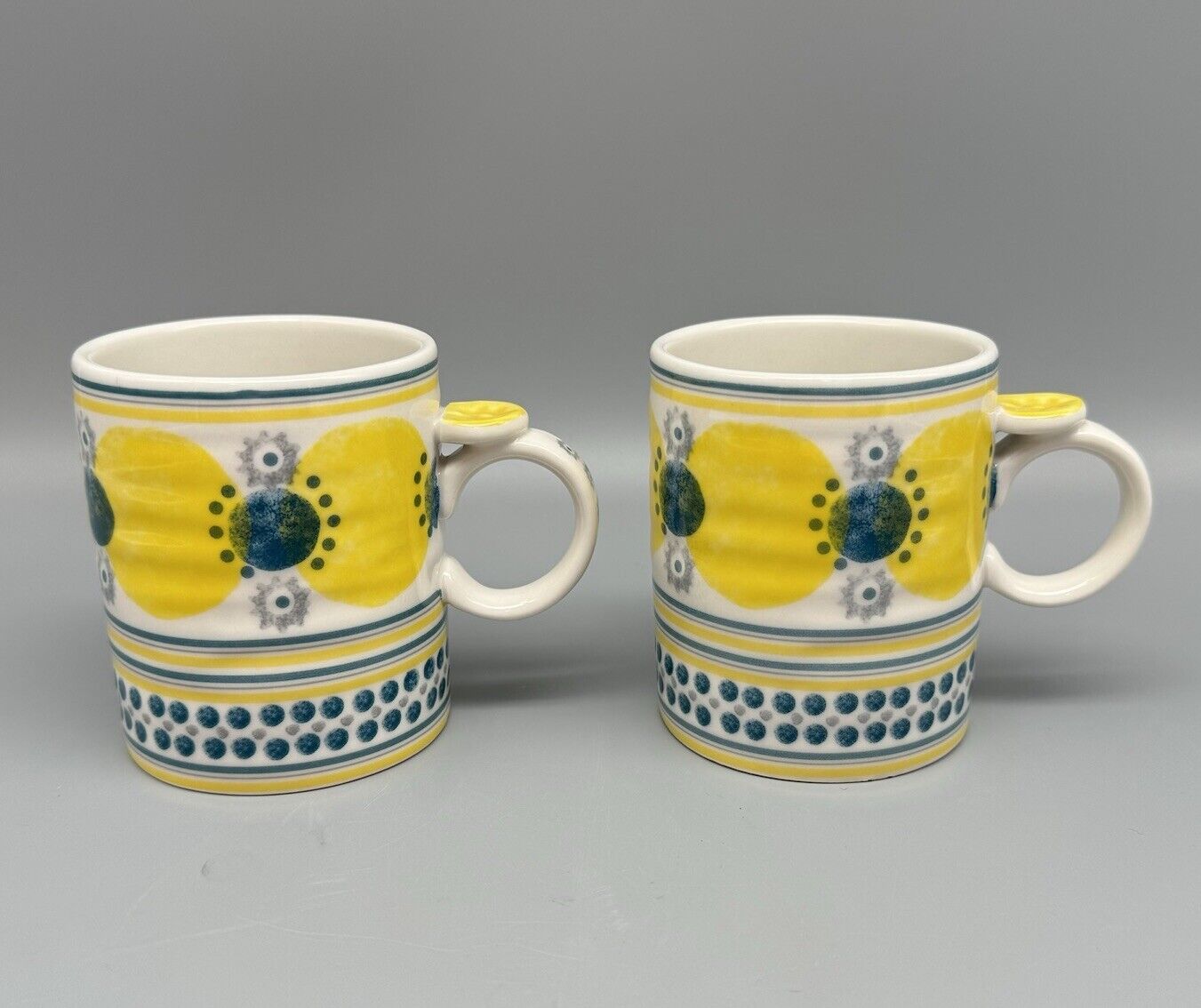 Anthropologie Biscuit Series Yellow And Blue Ceramic Cups Mugs Set Of 2