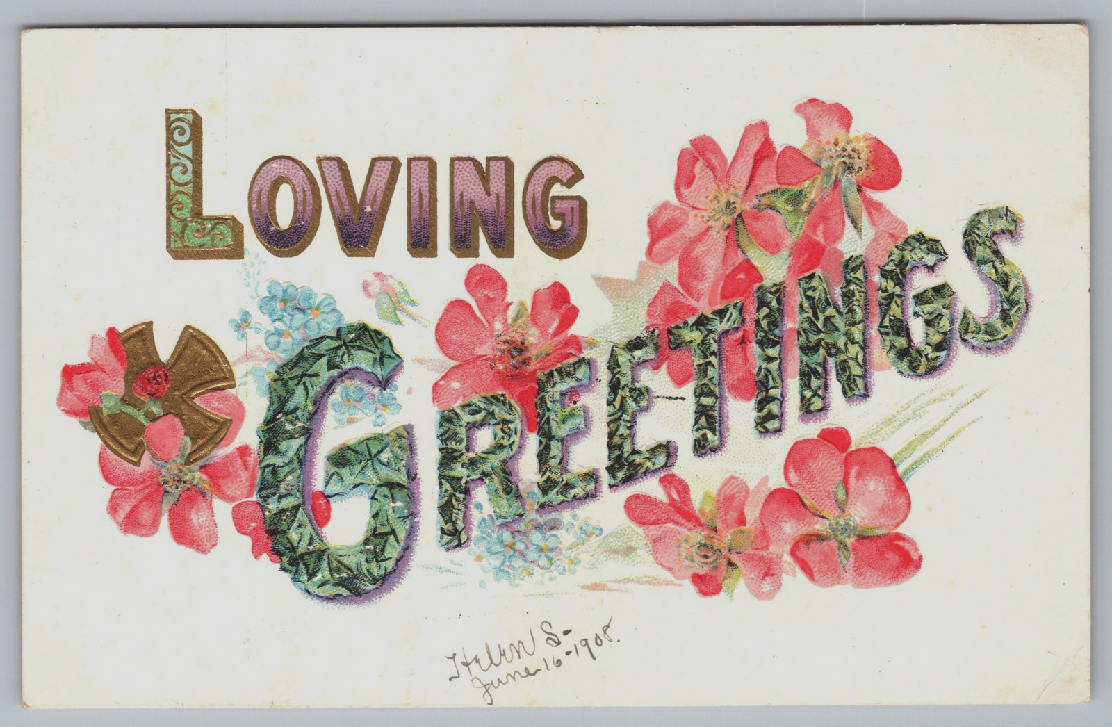 Vintage Postcard, 1908, Loving Greetings