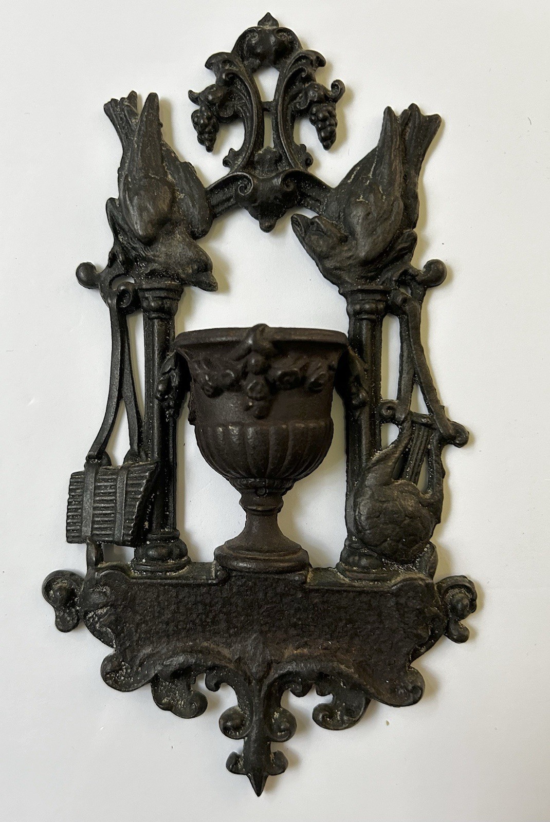 Antique Zimmerman of Hanau Germany - Cast Iron Match Holder w/ Striker 8.5”x 4.5
